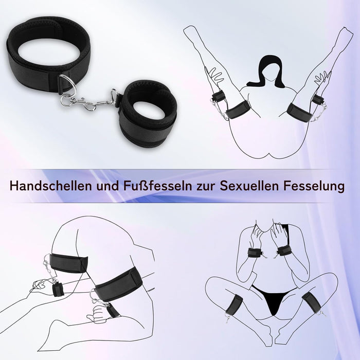 Komplektas SM Bondage – 8 dalių kūno apribojimų rinkinys su rankų ir kojų anklavimais