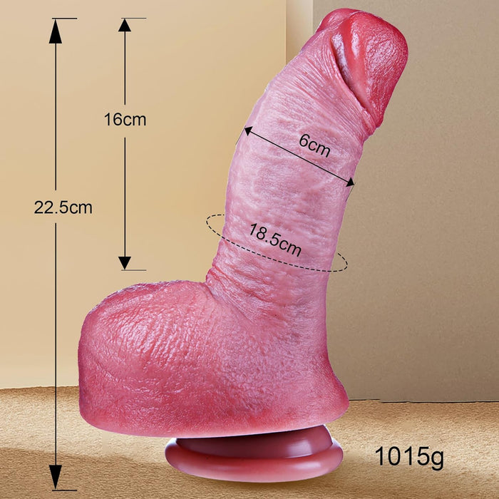 22,5 cm Realausis storas silikoninis dildo su stipriu prisispaudėliu