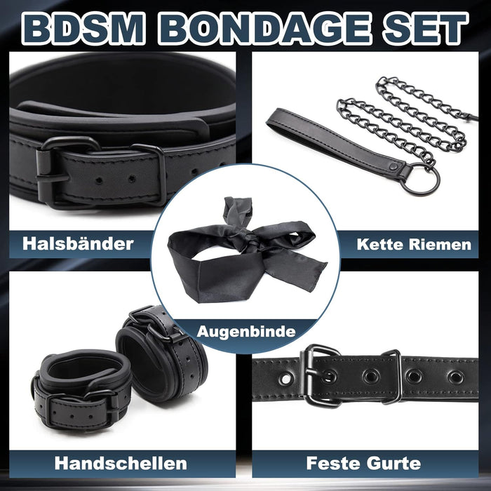 5-in-1 BDSM Bondage Set with Collar, Handcuffs, Blindfold, and Straps
