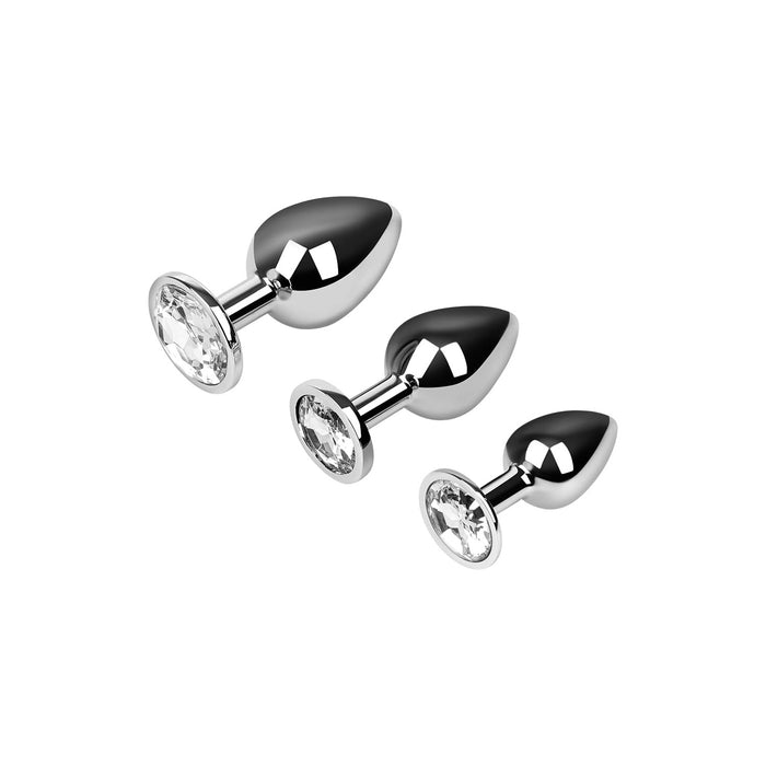 Elegant 3-piece aluminum anal plug set with crystal