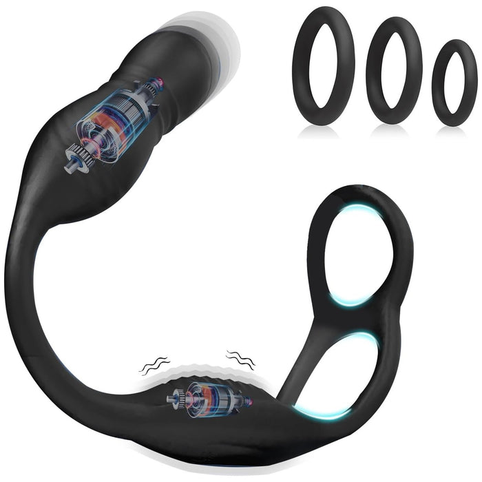 3-IN-1 Anal Vibrator for Men with Remote Control and 3 Double Rings