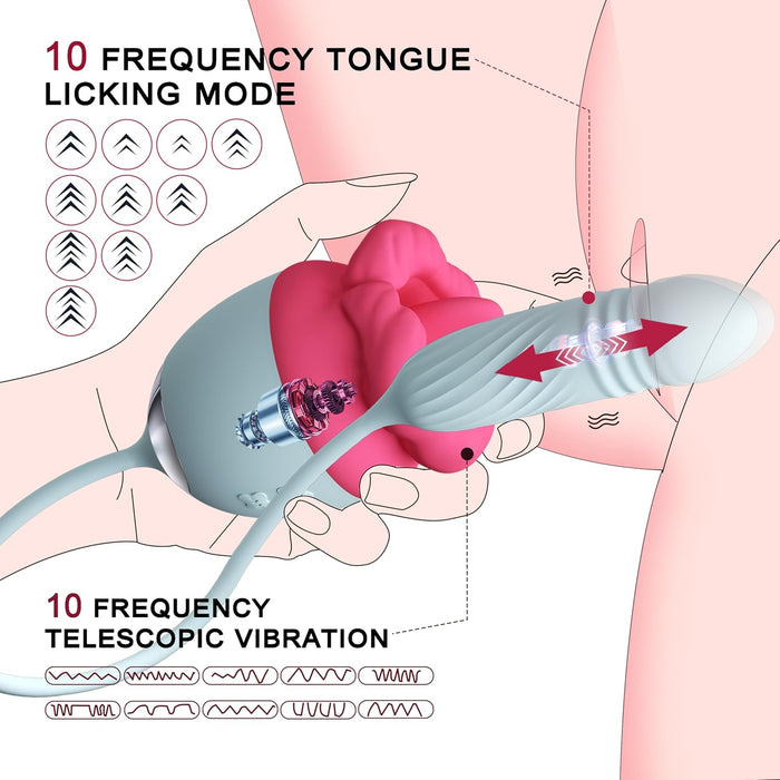 2 in 1 female vibrating toy with tongue stimulator and dildo
