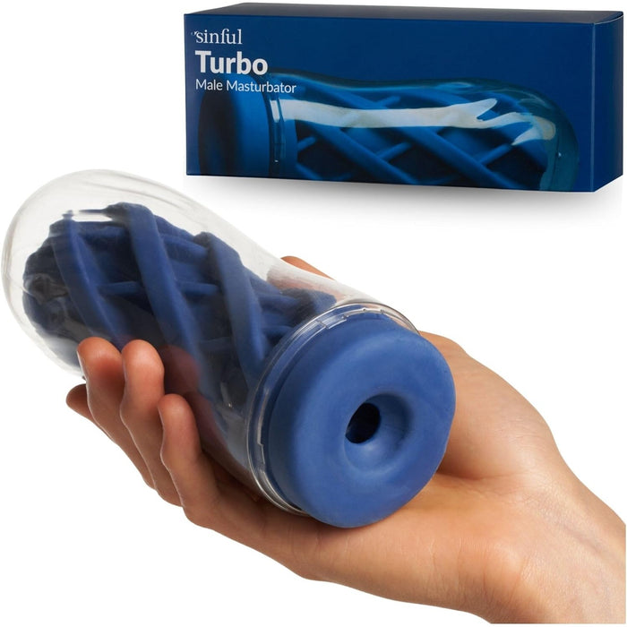 Turbo Masturbator for Men with Textured Inner Chamber and Transparent Body