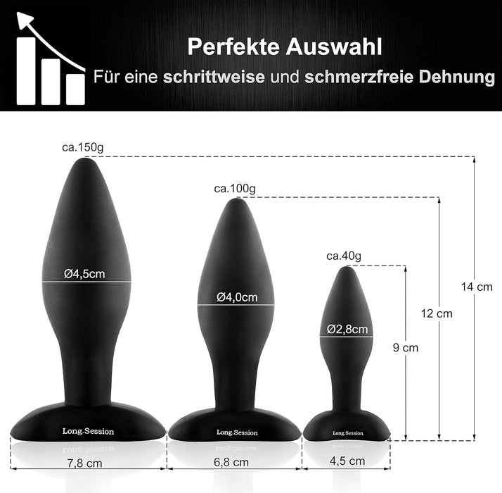 Anal plug set made of skin-friendly silicone with three sizes