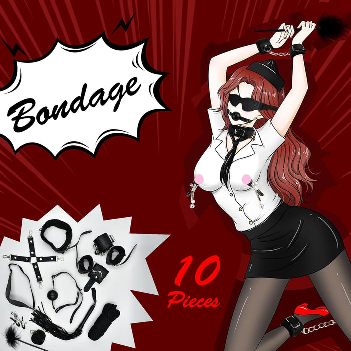 10 dalių BDSM rinkinys pradedantiesiems su reguliuojamais diržais ir antrankiais