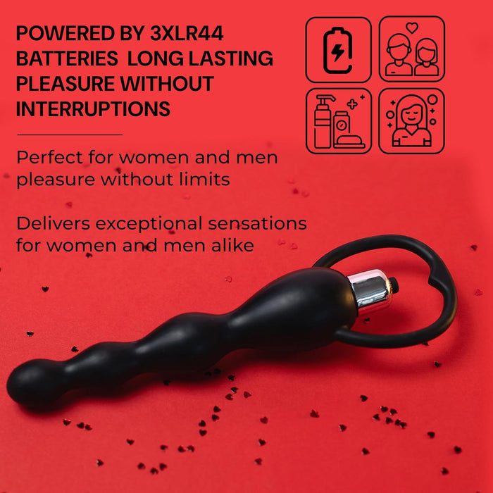 19 cm analinis vibratorius su vibruojančiomis rutulėlėmis – silikono Analketė