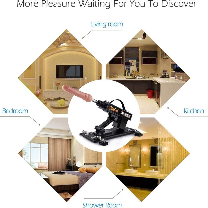 Powerful and compact sex machine with adjustable angle and additional attachments