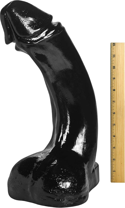 The Annihilator: Black large and shiny PVC dildo 18 inches long