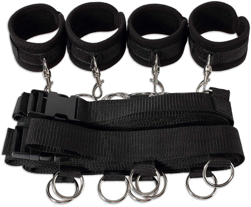 Universal BDSM bed hand and foot cuffs with soft padding and adjustable straps