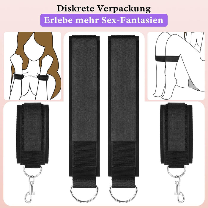 Bondage Komplektas su Velcro Rankogaliais ir Kojų Apkaustais Pradedantiesiems