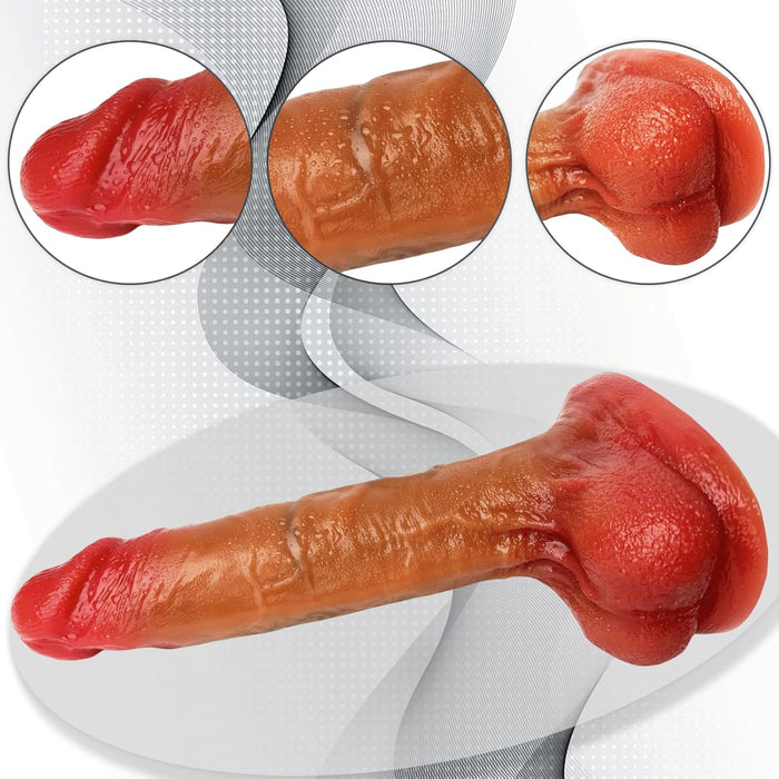 Realistic 26 cm silicone dildo with bendable shaft and strong suction base