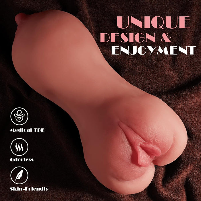 3-in-1 Kišeninė Masturbatorė su Realistinėmis Krūtimis, Vaginos ir Analinio Sekso Atverčiančiomis Angomis