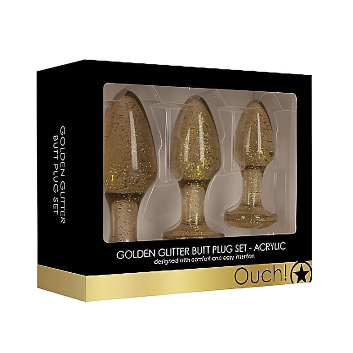 Ouch! Golden Glitter Anal Plug Set 