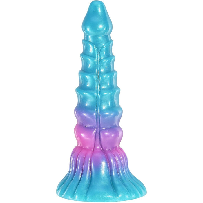 23 cm colorful fantasy dildo with bright gradient color and strong attachment base