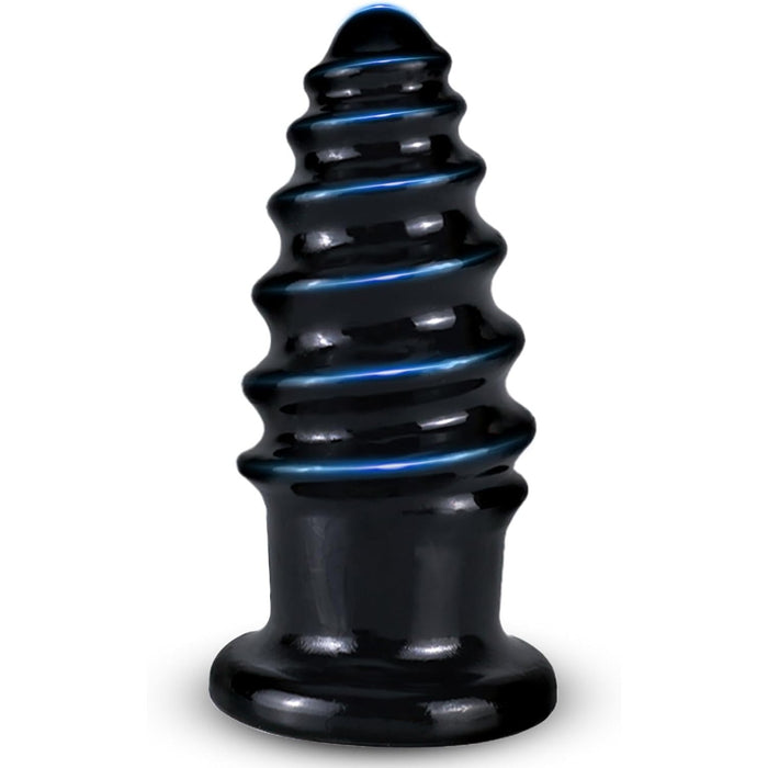 4.0 Buttplug su spiralinio dizaino struktūra ir platžia baze malonumui