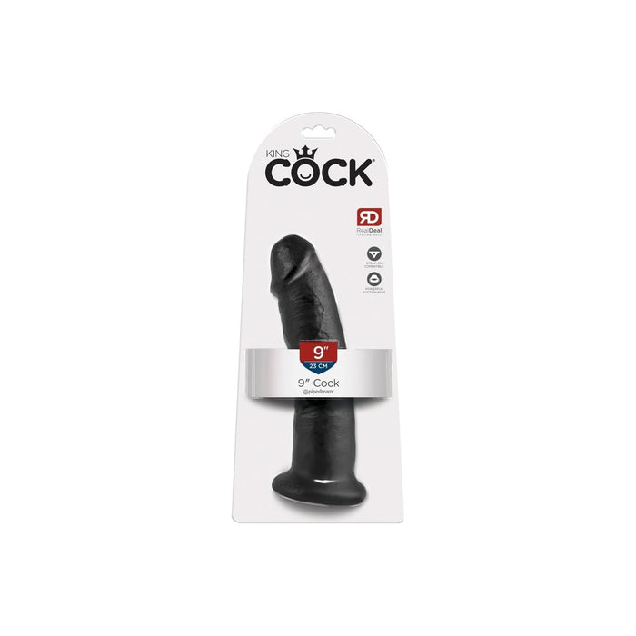 King Cock 22.9 cm juodos spalvos realistiškas dildo su stipria prisitvirtinimo baze