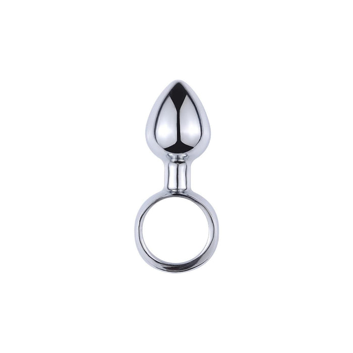 Mini anal plug set – stainless steel, with traction ring for beginners