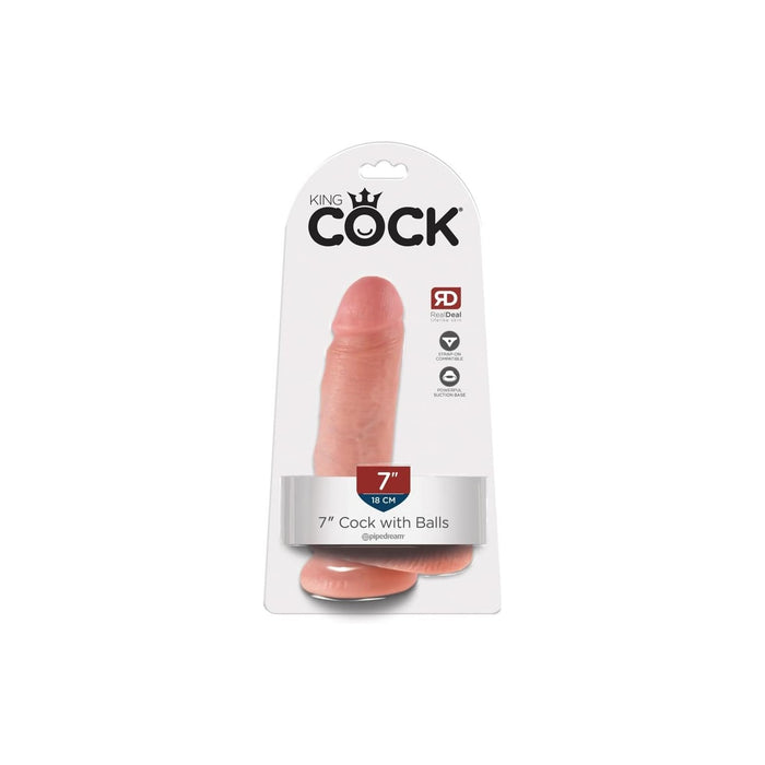 King Cock natural-colored dildo with balls, 17.8 cm