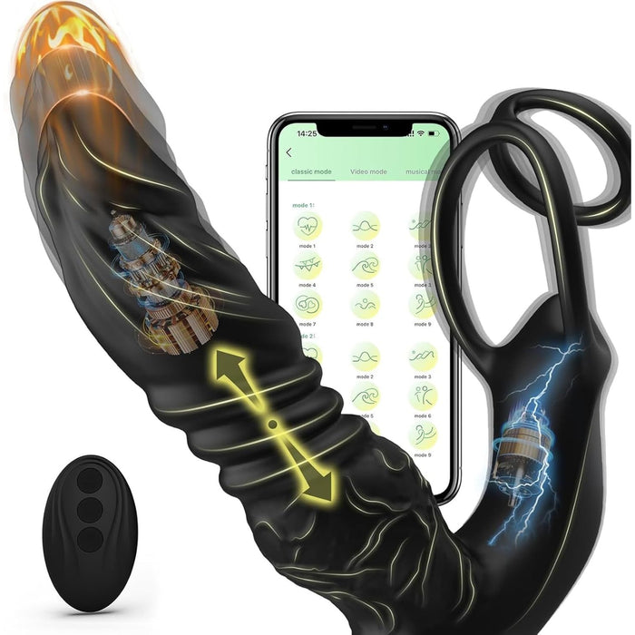 App-controlled anal massager with 9 telescopic and 9 vibration modes, ergonomic prostate stimulation