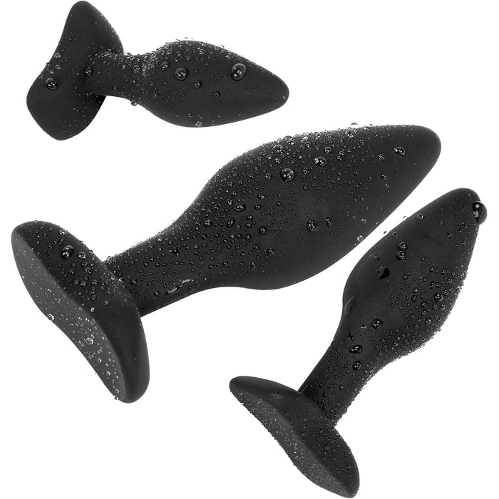 Silicone anal plugs with stand, set of 3 sizes, black