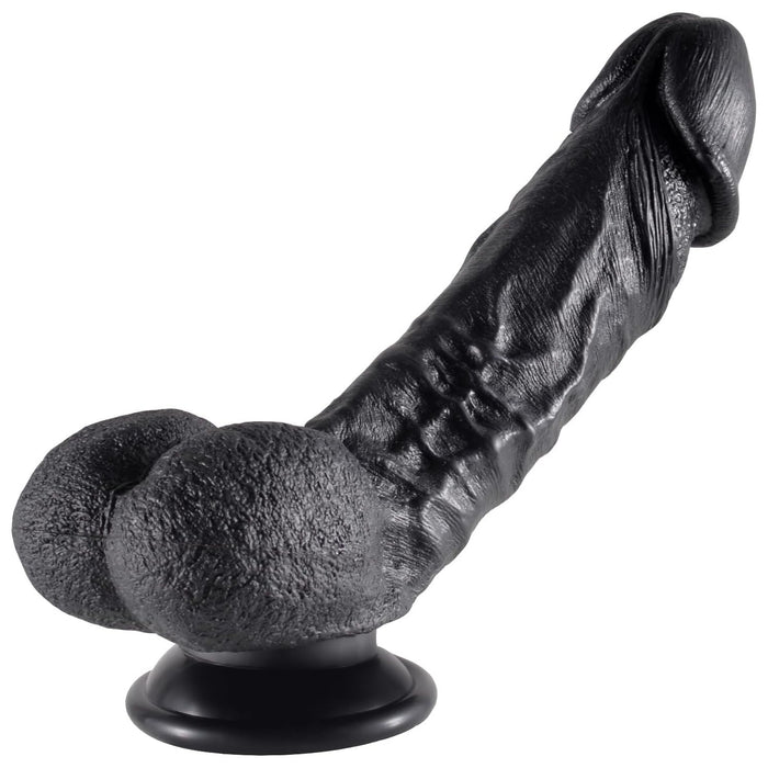 Realistinis silikoninis dildo su stipriu siurbtuku juodos spalvos M dydis