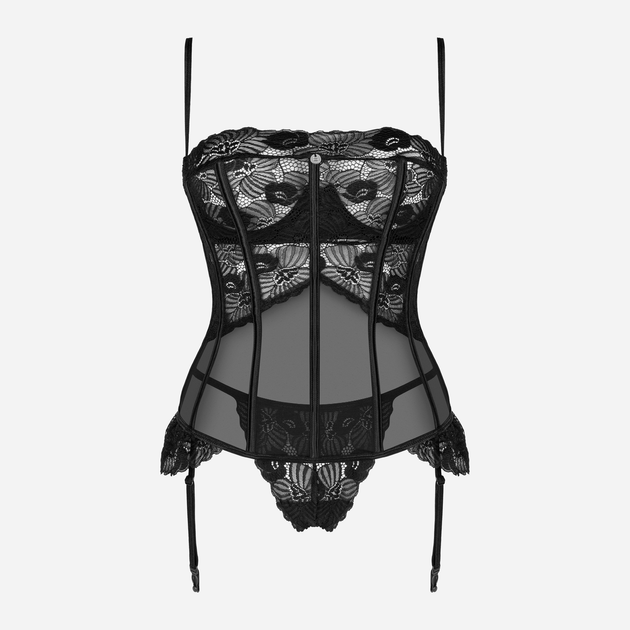 Obsessive Juodas nėriniuotas korsetas + stringai SERENA LOVE, dydis XS/S