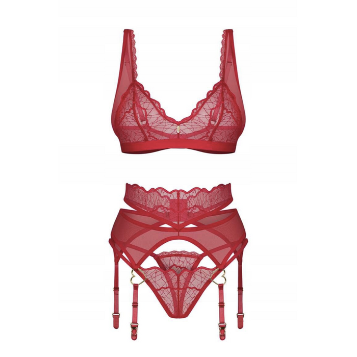 Obsessive Erotic 3-piece set, Red (L/XL)
