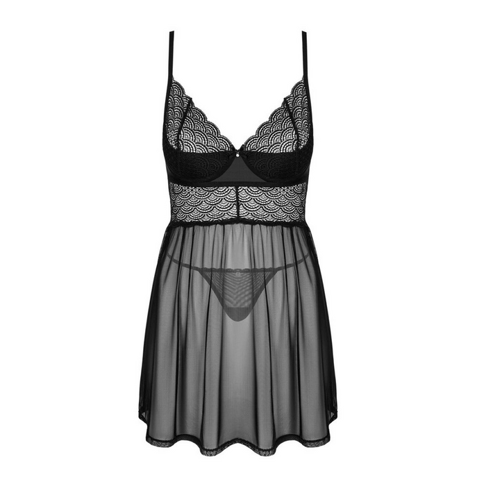 Seksualūs naktinukai Babydoll su stringais Juodi, XL/2XL