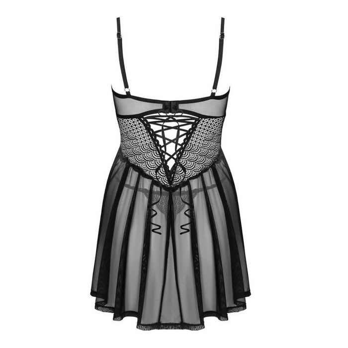 Seksualūs naktinukai Babydoll su stringais Juodi, XL/2XL