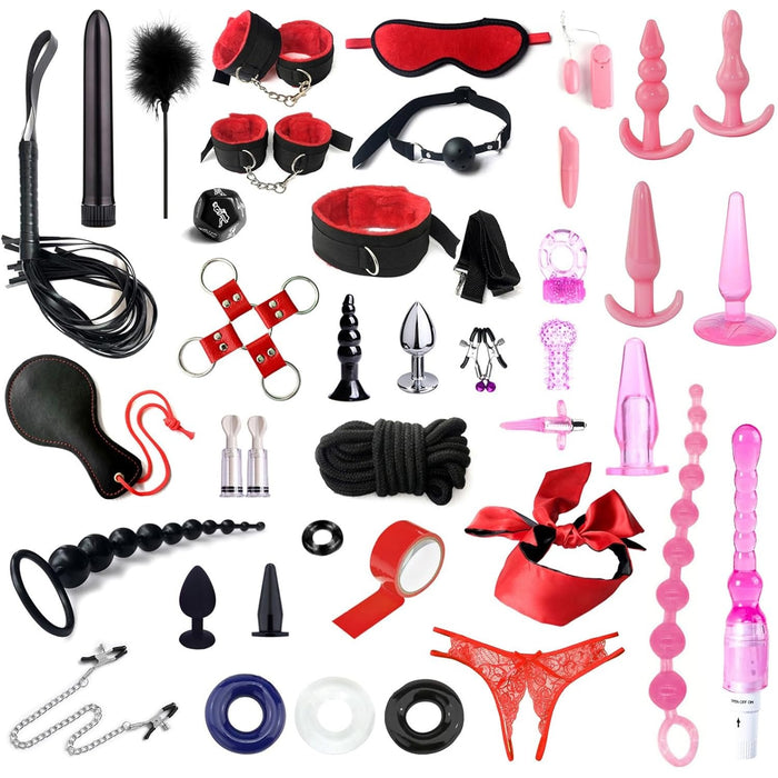 39-Piece Erotic Sex Toy Set for Couples – Red Restraint Set