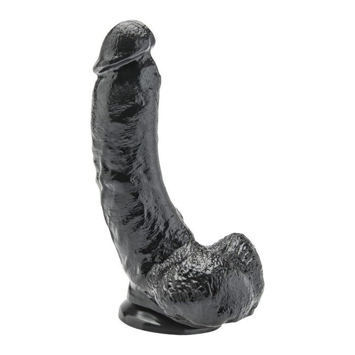 Juodas 20,5 cm ilgio falos formos žaislas su kiaušiniais