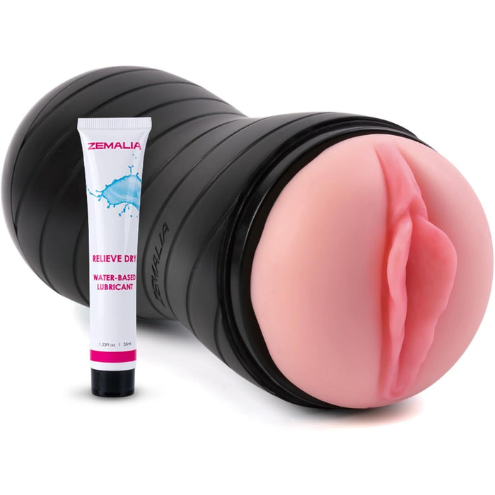 Ergonomic 2-in-1 masturbator with two sensory channels for men