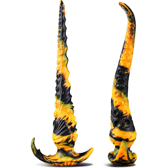 Unique 34.5 cm Long Animal Tentacle Shaped Black Yellow Dildo