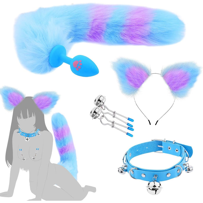 Elegant Fox Tail Plug Set with Furry Cat Ears and Collar