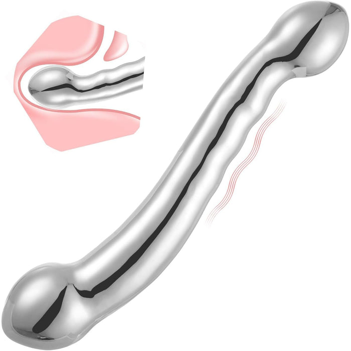 Metal double dildo massager for G-spot and P-spot stimulation