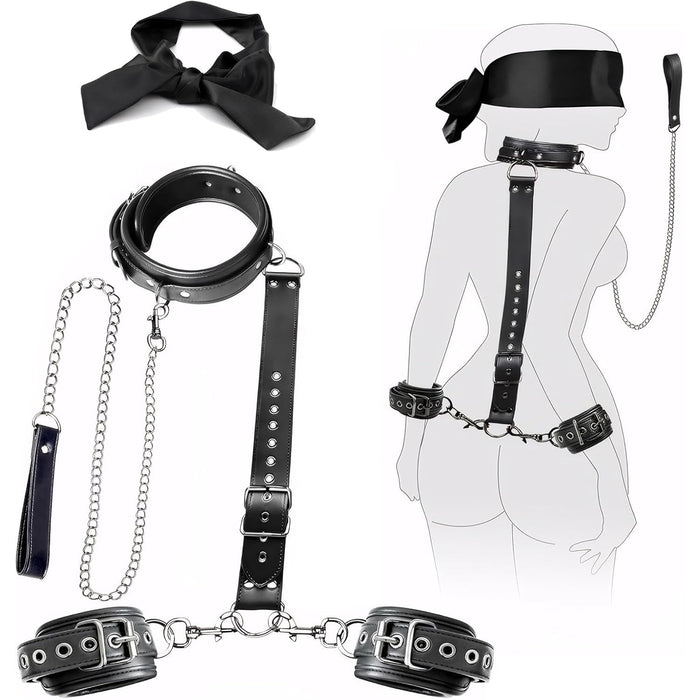 3-in-1 BDSM Bondage Set with Adjustable Cuffs, Collar and Eyepatch