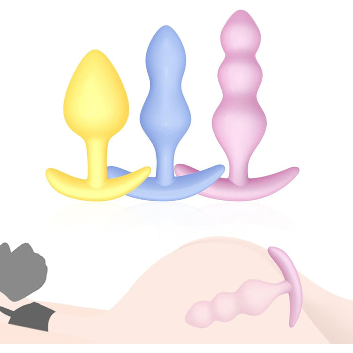 3-in-1 colorful anal plug for couples - soft and safe TPE design