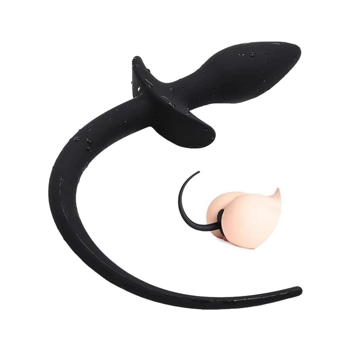 Silikoninis Analinis Kaištis su Ilgu Šuniuko Uodegos Aksesuaru Intymiems Žaidimams