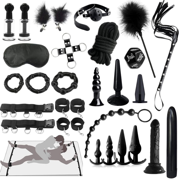 Prabangus 26 dalių BDSM rinkinys – komfortas ir saugumas žaidimuose