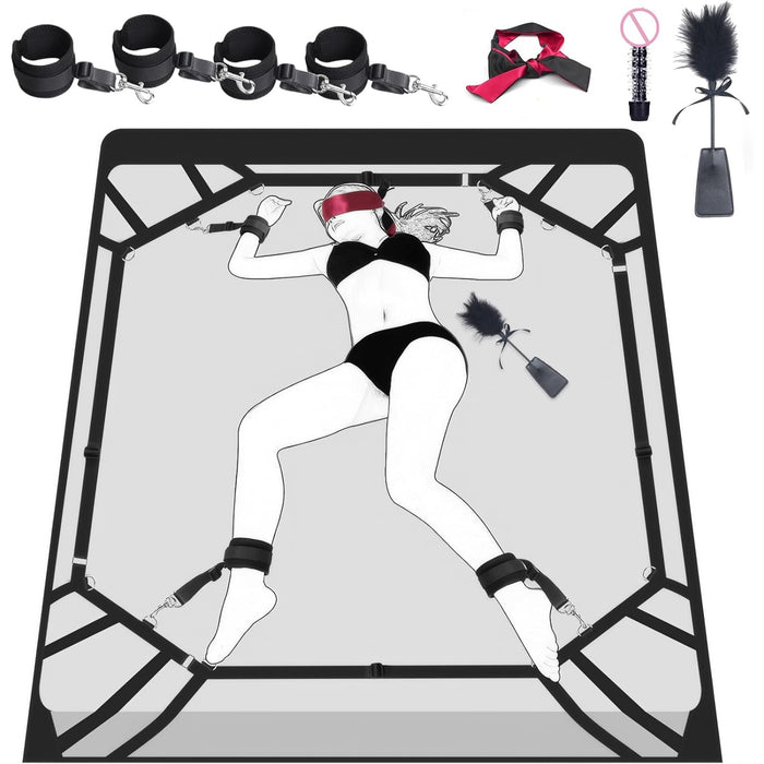 SM Bondage Set With Handcuffs And Legs, Eye Mask And Sex Toys For Couples