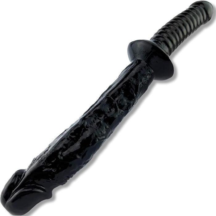 Realistiškas juodas dildo 30 cm ilgio su didele galvute ir rankena