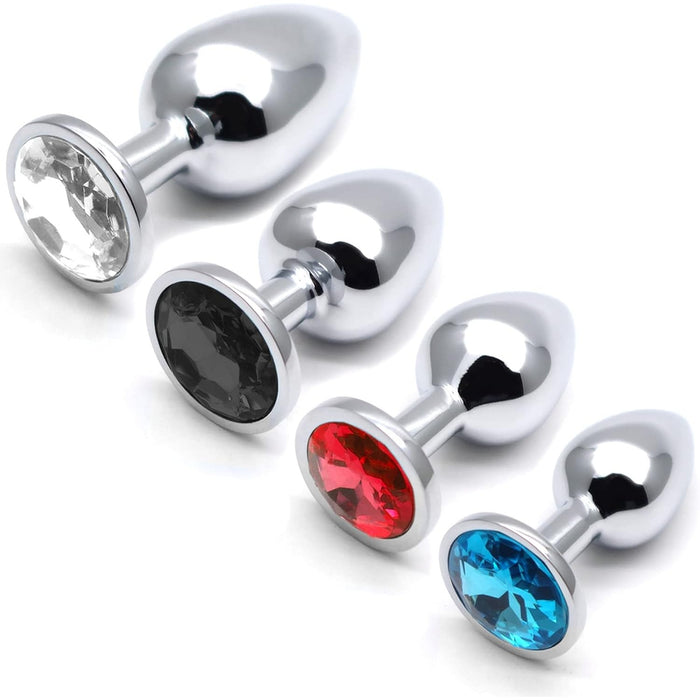 Metal Anal Plugs Set – 4 Sizes Set With Sparkling Crystals