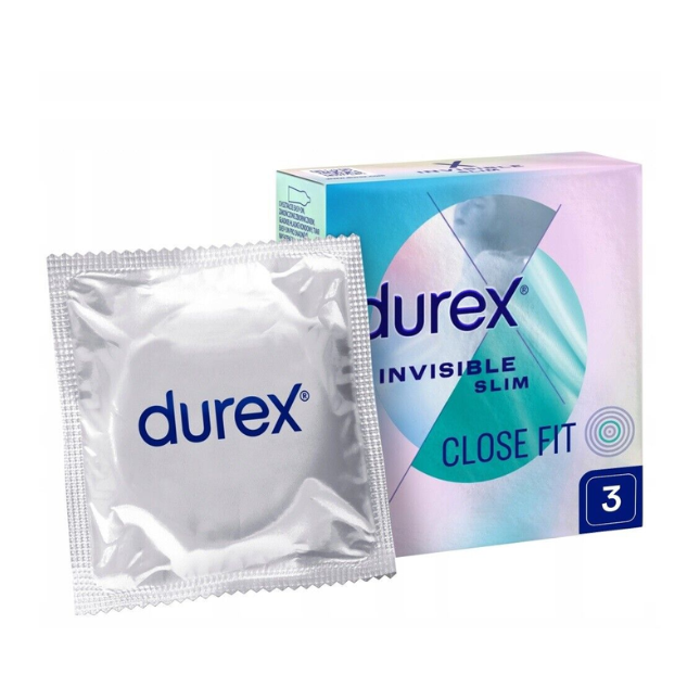Durex Invisible Close Fit ploni prezervatyvai 3 vnt.