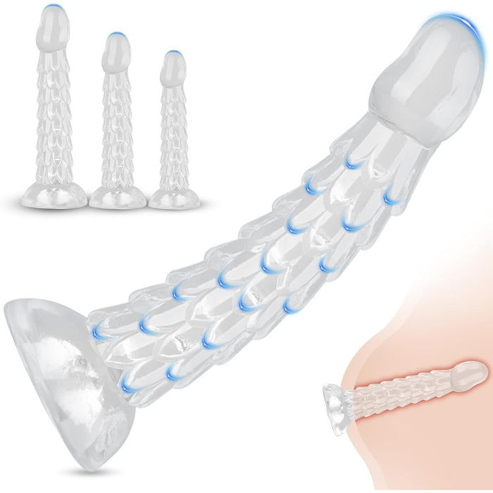 Anal Dildo Set with 3 Sizes of Dragon Shaped Toys and a Strong Screw-On Base
