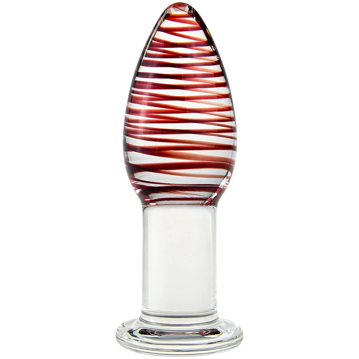 Crystal 11.5 cm long glass anal plug with red pattern