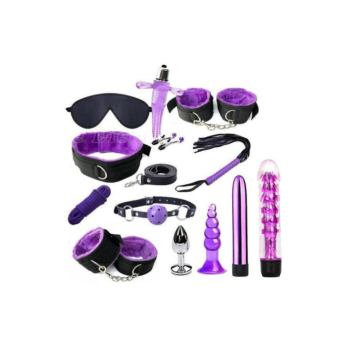 Erotinis 13 dalių odos SM rinkinys su rankogaliais ir kaiščiu poroms (violetinis)
