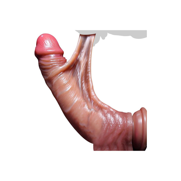 Realistiškas 18 cm dviejų sluoksnių silikono dildo su stipria siurbtuke