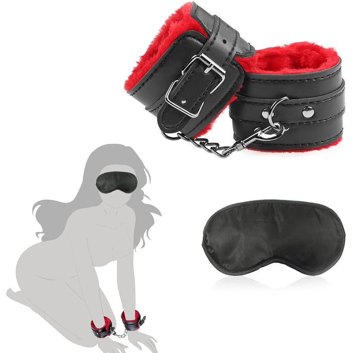 Adjustable PU leather cuffs and eye mask for your intimate games