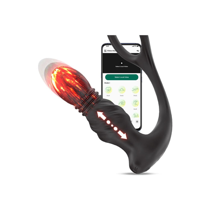 App-controlled anal vibrator with 9 vibration and telescope modes, penis ring and silicone anal dildo for couples