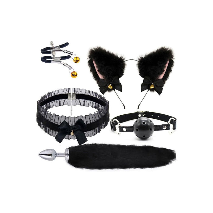 5-piece set with fox tail, ears and tie for couples